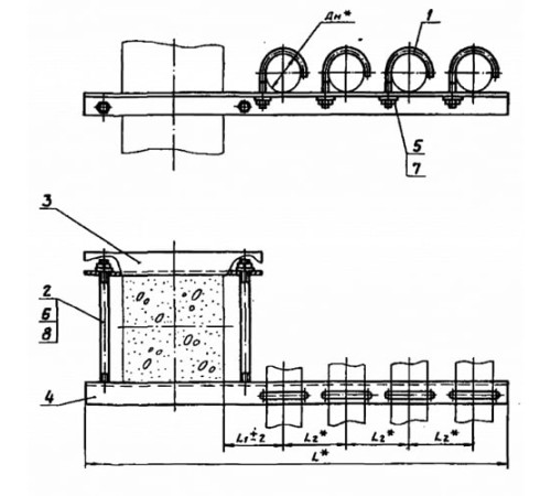 Крепления четырёх трубопроводов к ж/б колоннам в Борисове