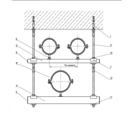 Крепления трех трубопроводов к перекрытию в Борисове